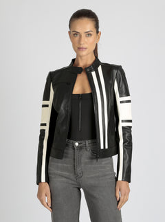 Claudine Leather Racer Jacket - Blanc Noir Online Store