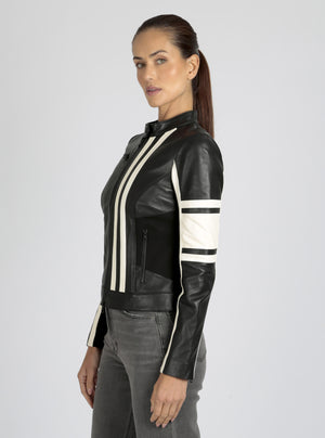 Claudine Leather Racer Jacket - Blanc Noir Online Store