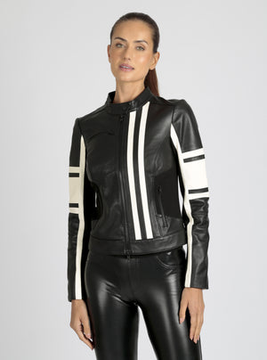 Claudine Leather Racer Jacket - Blanc Noir Online Store