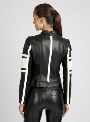Claudine Leather Racer Jacket - Blanc Noir Online Store