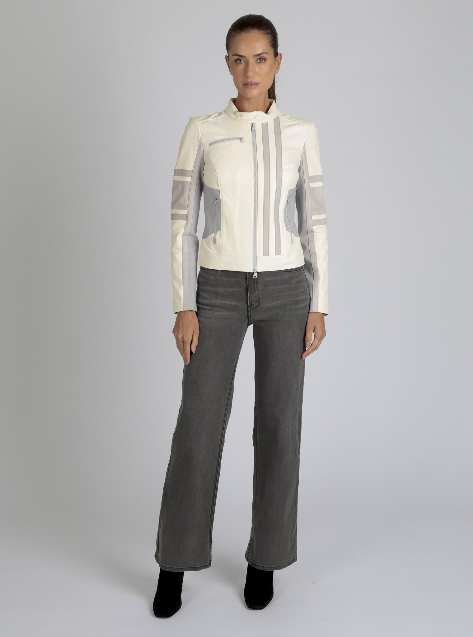 Claudine Leather Racer Jacket - Blanc Noir Online Store