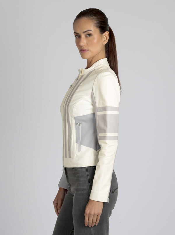 Claudine Leather Racer Jacket - Blanc Noir Online Store