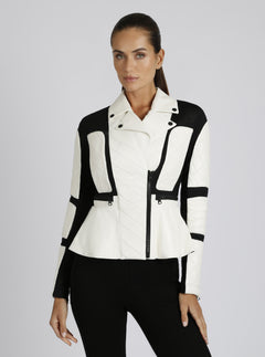 Moto Mesh LEATHER Peplum Jacket - Blanc Noir Online Store