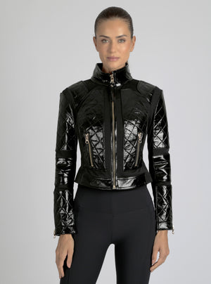 Crushed Patent Leather Gold Mesh Moto - Blanc Noir Online Store
