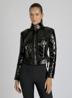 Crushed Patent Leather Gold Mesh Moto - Blanc Noir Online Store