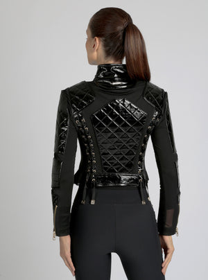 Crushed Patent Leather Gold Mesh Moto - Blanc Noir Online Store