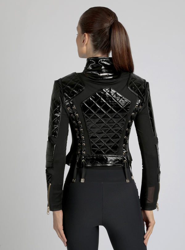 Crushed Patent Leather Gold Mesh Moto - Blanc Noir Online Store