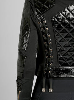 Crushed Patent Leather Gold Mesh Moto - Blanc Noir Online Store