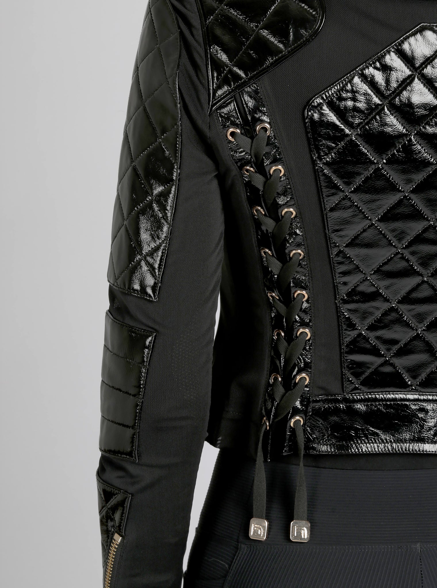 Crushed Patent Leather Gold Mesh Moto - Blanc Noir Online Store