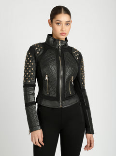 Pyramid Stud Mesh Moto Jacket - Blanc Noir Online Store