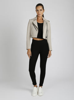 Cleo Cropped Leather Jacket - Blanc Noir Online Store