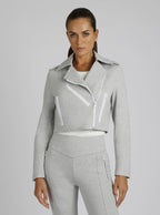 Cleo Cropped Ponte Moto Jacket - Blanc Noir Online Store
