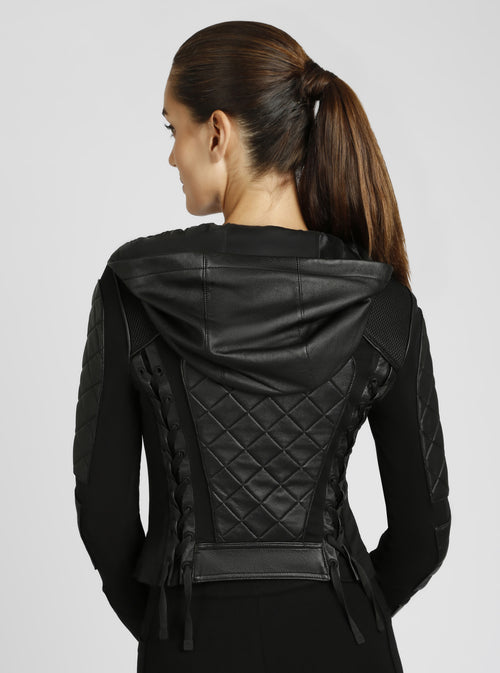 Hooded Mesh Moto Jacket - Blanc Noir Online Store