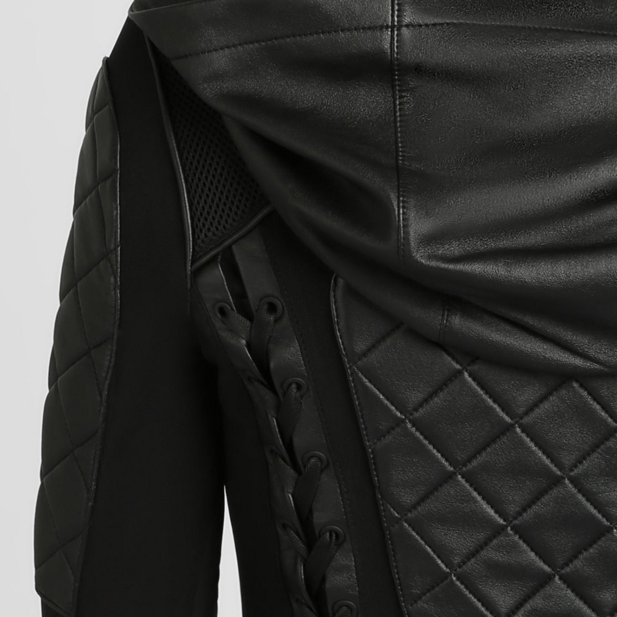 Hooded Mesh Genuine Leather Moto Jacket Black – Blanc Noir Online