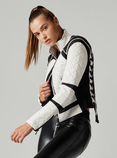 Moto Jacket Black and White Colorblock - Blanc Noir Online Store