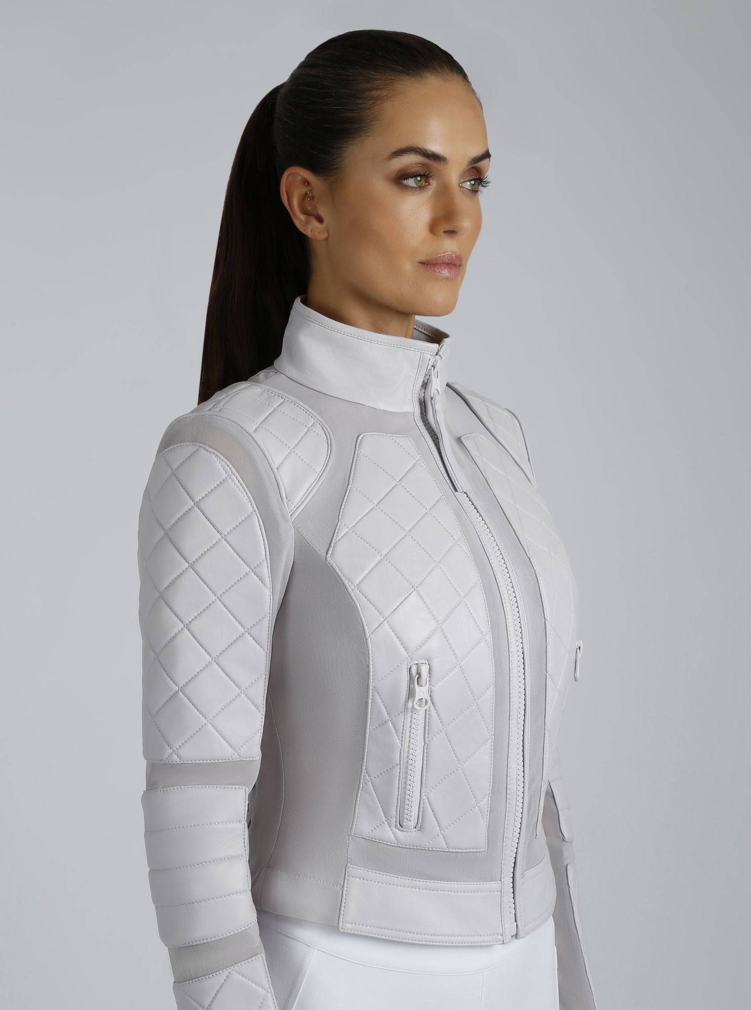Classic Leather Mesh Moto Jacket - colors - Blanc Noir Online Store