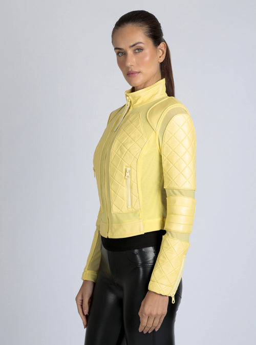Leather Moto Mesh Jacket - Pale Banana - Blanc Noir Online Store