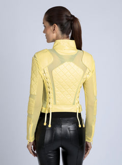 Leather Moto Mesh Jacket - Pale Banana - Blanc Noir Online Store