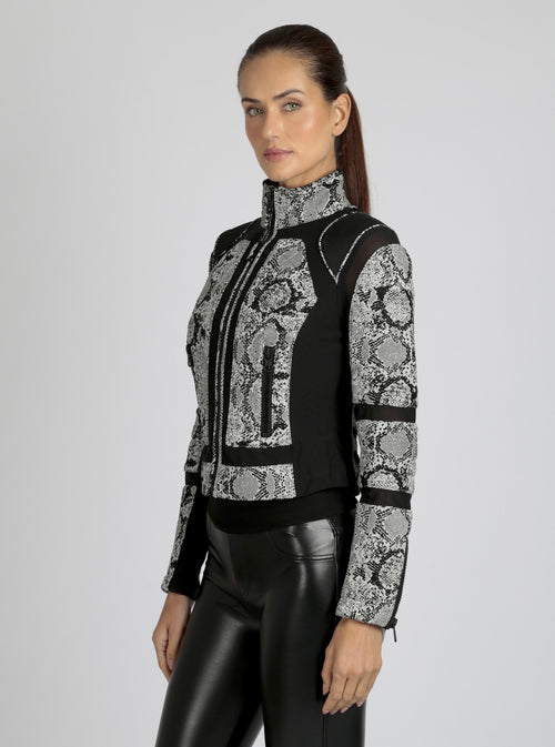 Leather Mesh Snake Moto Jacket Black - Blanc Noir Online Store