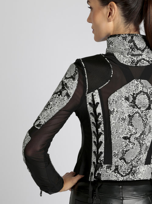 Leather Mesh Snake Moto Jacket Black - Blanc Noir Online Store
