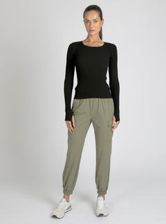 Two Tone Rib Long Sleeve Top - Blanc Noir Online Store