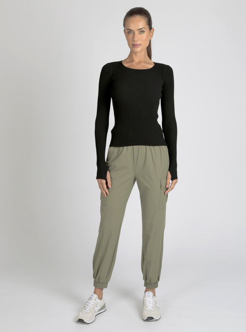 Two Tone Rib Long Sleeve Top - Blanc Noir Online Store