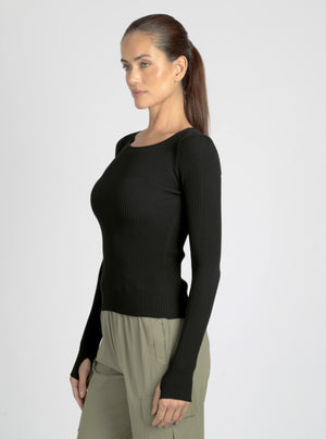 Two Tone Rib Long Sleeve Top - Blanc Noir Online Store