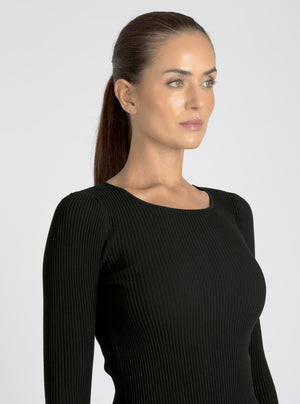 Two Tone Rib Long Sleeve Top - Blanc Noir Online Store