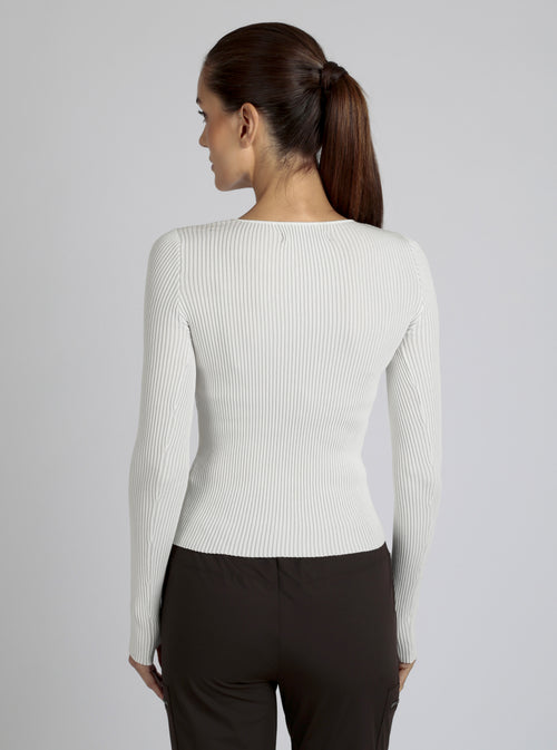 Two Tone Rib Long Sleeve Top - Blanc Noir Online Store