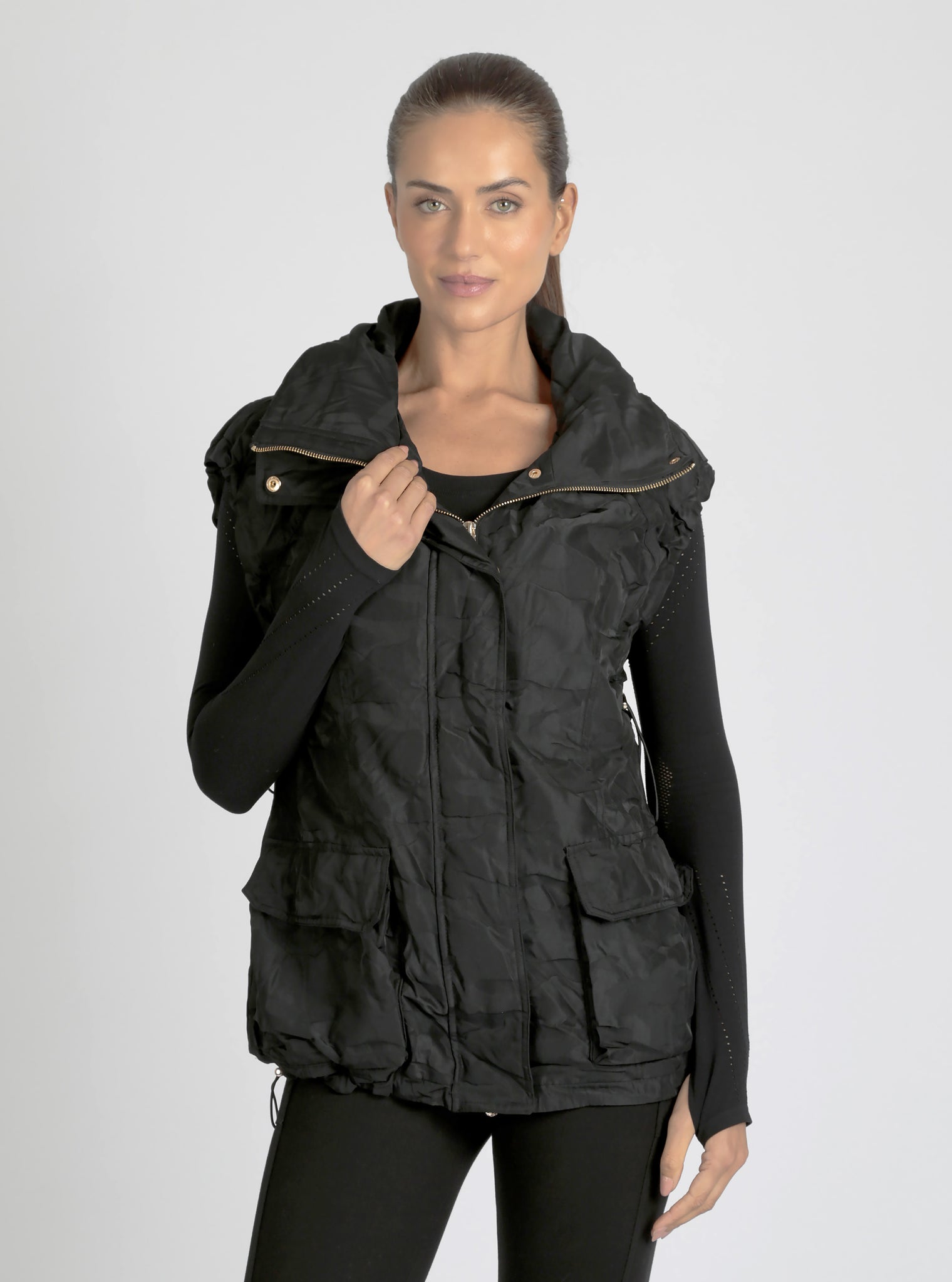 Camo Oversize Svetlana Vest Gold Trims - Blanc Noir Online Store