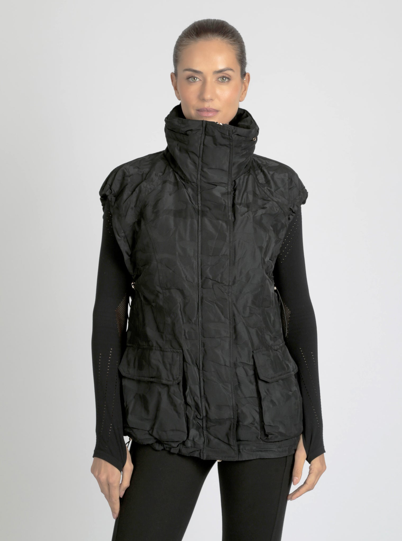 Camo Oversize Svetlana Vest Gold Trims - Blanc Noir Online Store