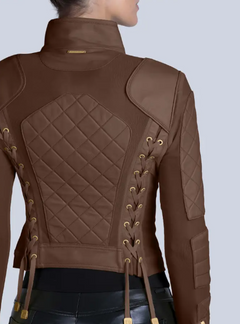 Leather Mesh Moto Jacket Cognac