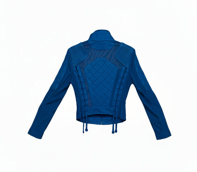 VAULT_710 Leather Mesh Moto Jacket BLUE