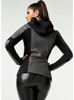 Asym Hooded Moto - Blanc Noir Online Store