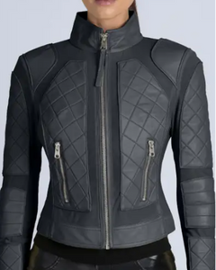 Leather Mesh Moto Jacket Charcoal