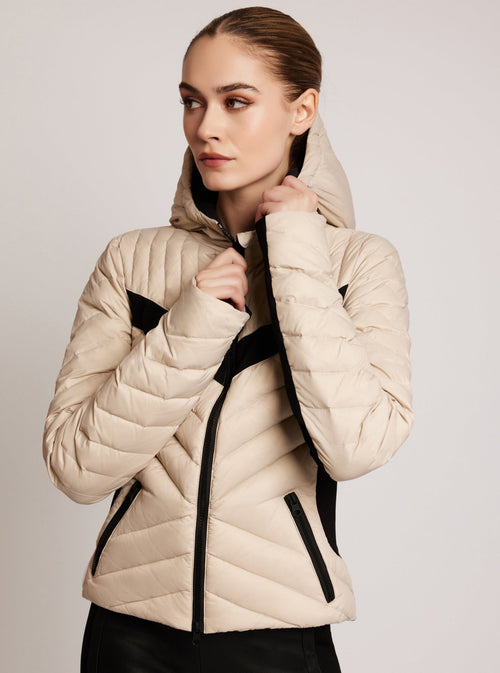 Chevron Stripe Down Filled Puffer Jacket - Blanc Noir Online Store