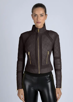 Leather Mesh Moto Jacket Chocolate
