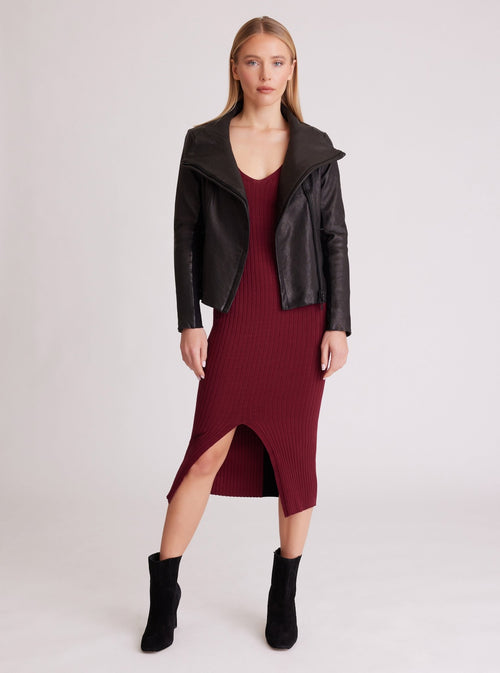 Funnel Neck Moto Jacket - Blanc Noir Online Store