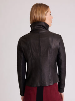 Funnel Neck Moto Jacket - Blanc Noir Online Store