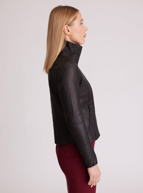 Funnel Neck Moto Jacket - Blanc Noir Online Store