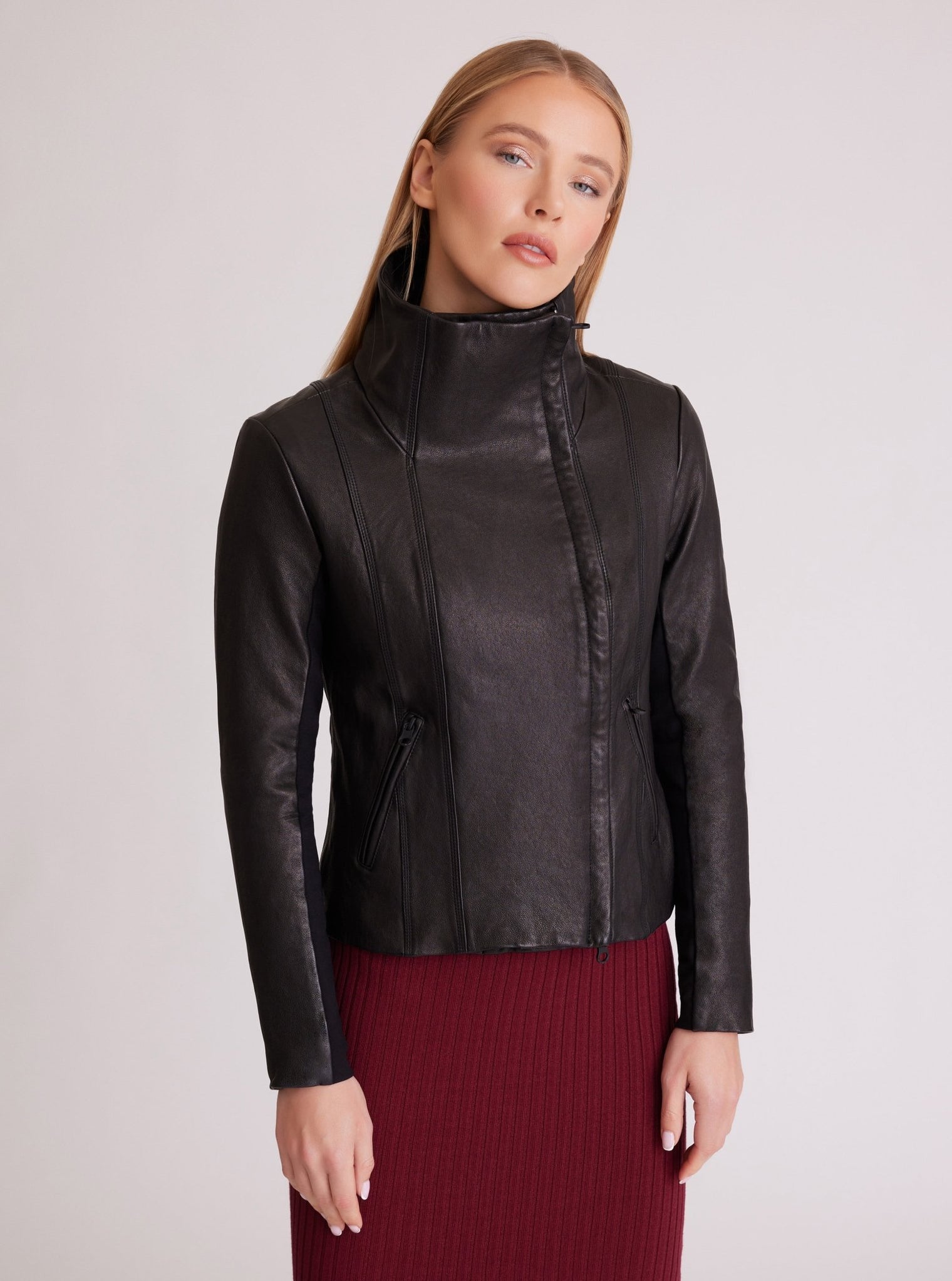 Funnel Neck Moto Jacket - Blanc Noir Online Store