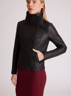 Funnel Neck Moto Jacket - Blanc Noir Online Store