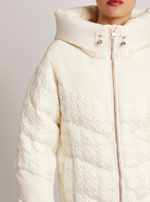 Irina Ivory Textured Boucle Puffer Gold Trims Down Filled Tweed Mix - FINAL SALE $99 - Blanc Noir Online Store