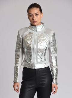 Metallic Moto Mesh Jacket - Blanc Noir Online Store
