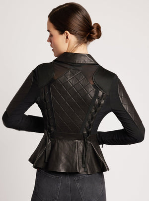 Moto Mesh Peplum Jacket - Blanc Noir Online Store