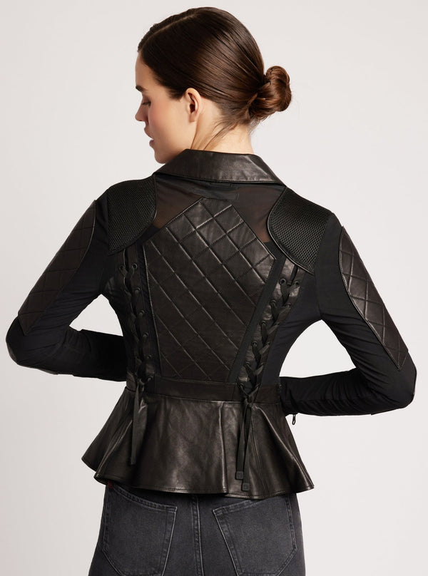 Moto Mesh Peplum Jacket - Blanc Noir Online Store