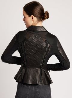 Moto Mesh Peplum Jacket - Blanc Noir Online Store