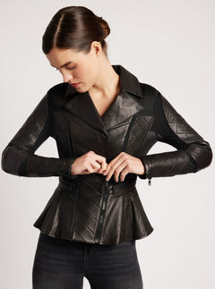 Moto Mesh Peplum Jacket - Blanc Noir Online Store