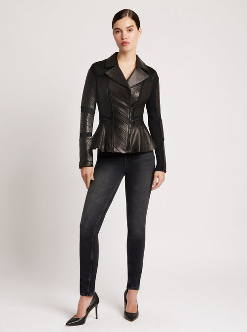Moto Mesh Peplum Jacket - Blanc Noir Online Store