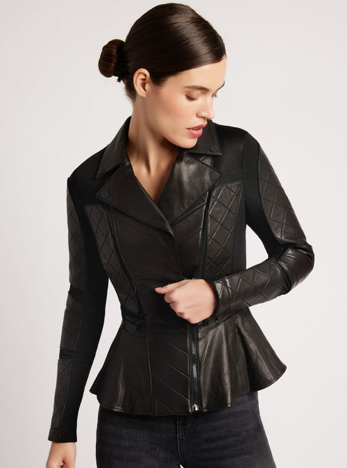 Moto Mesh Peplum Jacket - Blanc Noir Online Store